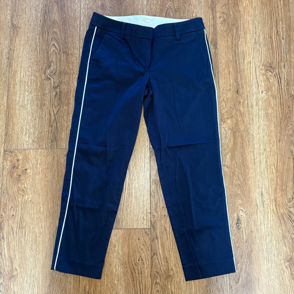 J.Crew Navy Blue White Side Stripe Stretch Cotton Chino Pants Cropped Womens 4